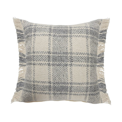 Ox Bay Gray/White Tartan/Plaid Cotton Blend Pillow Cover