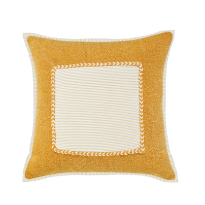 Ox Bay Hand-stitched Yellow/White Bordered All-Natural Cotton Pillow Cover