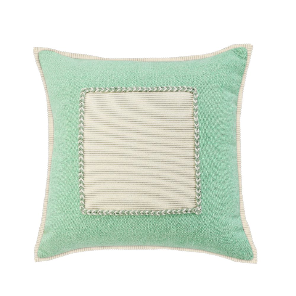 Ox Bay Hand-stitched Green/White Bordered All-Natural Cotton Pillow Cover