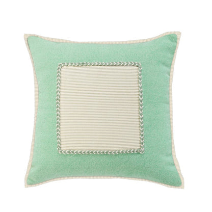 Ox Bay Hand-stitched Green/White Bordered All-Natural Cotton Pillow Cover
