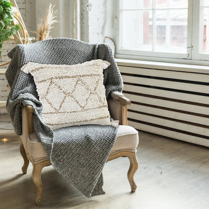 Boho-Chic Diamond Jute and Cotton Throw Pillow