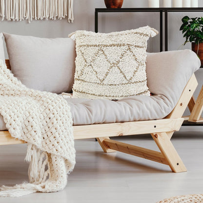 Ox Bay Hand-Woven White/Brown Diamond Cotton Blend Pillow Cover