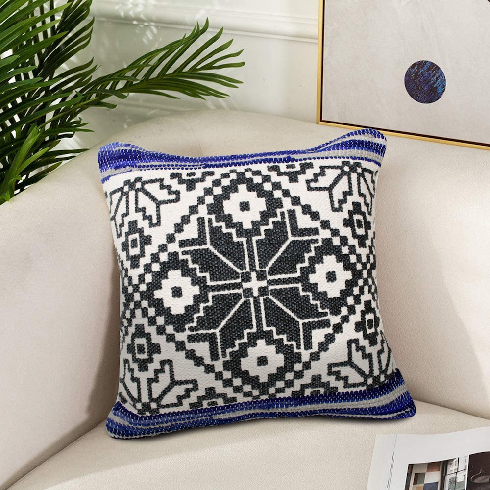 Evette Rios Mindy Bordered Mosaic Cotton Blend Throw Pillow
