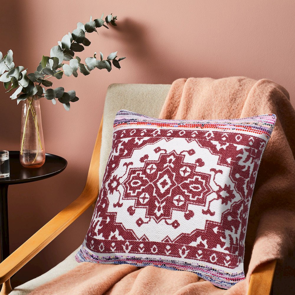 Boho Bordered Medallion Mosaic Textile Throw Pillow
