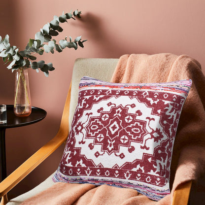 Boho Bordered Medallion Mosaic Textile Throw Pillow