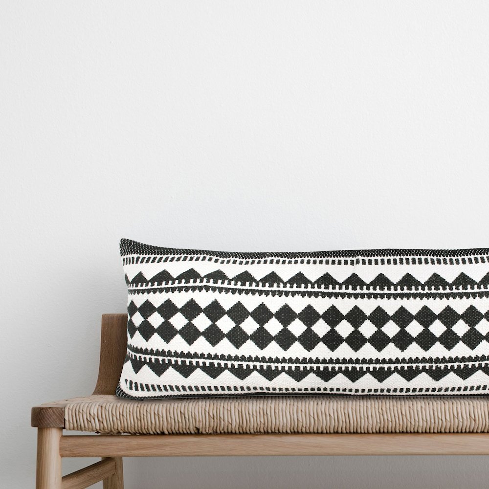 Bordered Modern Mosaic Geometric Lumbar Stripe Throw Pillow