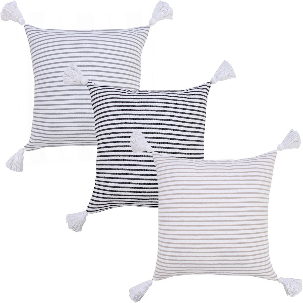 Basic Balanced Striped Throw Pillow with Tassels