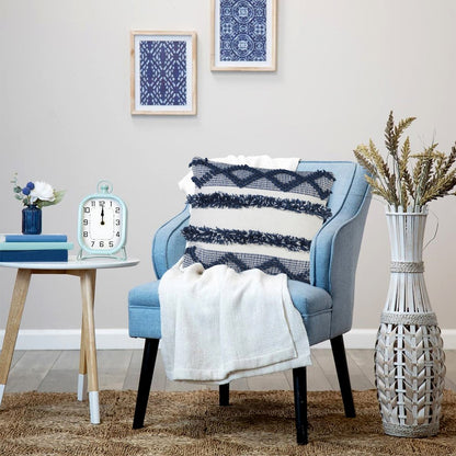Ox Bay Hand-Woven Blue/White Stripe Resistant Polyester Pillow Cover