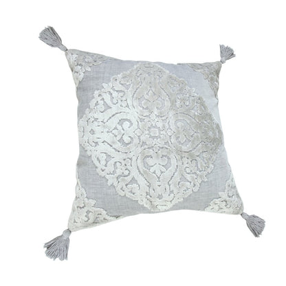 Silver Gray Traditional Textured Medallion Throw Pillow