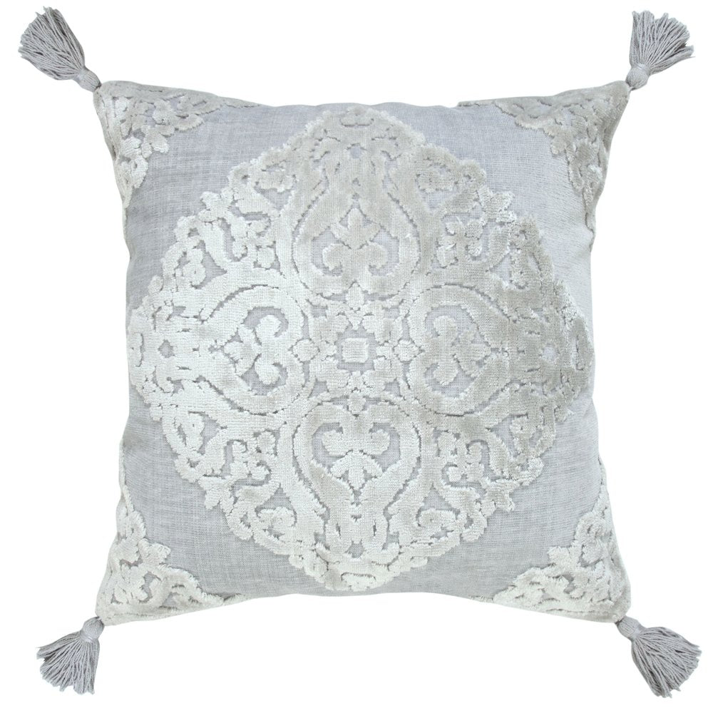 Silver Gray Traditional Textured Medallion Throw Pillow