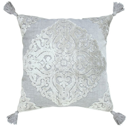 Silver Gray Traditional Textured Medallion Throw Pillow