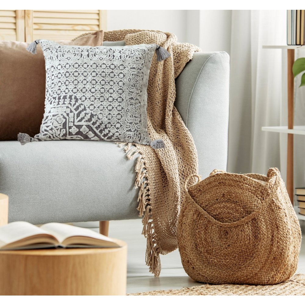 Gray Traditional Textured Geometric Throw Pillow
