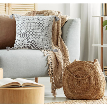 Gray Traditional Textured Geometric Throw Pillow
