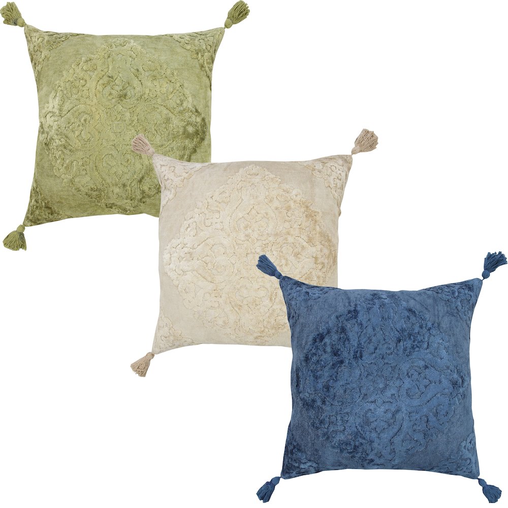 Deep Blue Traditional Textured Medallion Throw Pillow