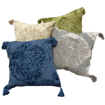 Deep Blue Traditional Textured Medallion Throw Pillow