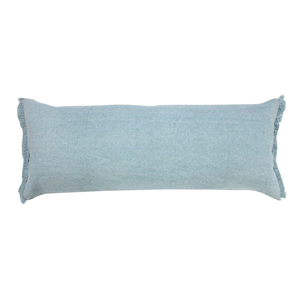 Light Blue Solid Stonewash Lumbar Throw Pillow with Fringe