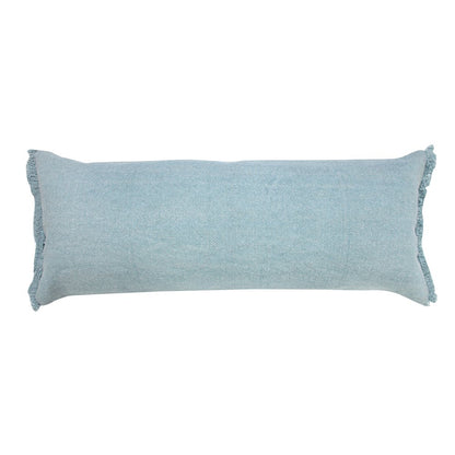 Light Blue Solid Stonewash Lumbar Throw Pillow with Fringe