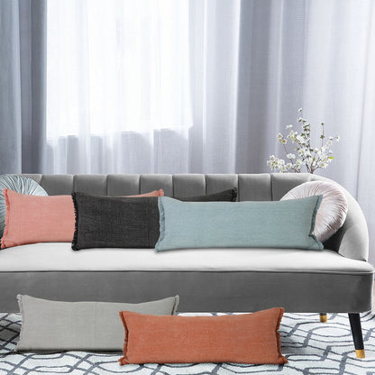 Light Blue Solid Stonewash Lumbar Throw Pillow with Fringe