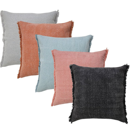 Light Gray Solid Stonewash Throw Pillow with Fringe