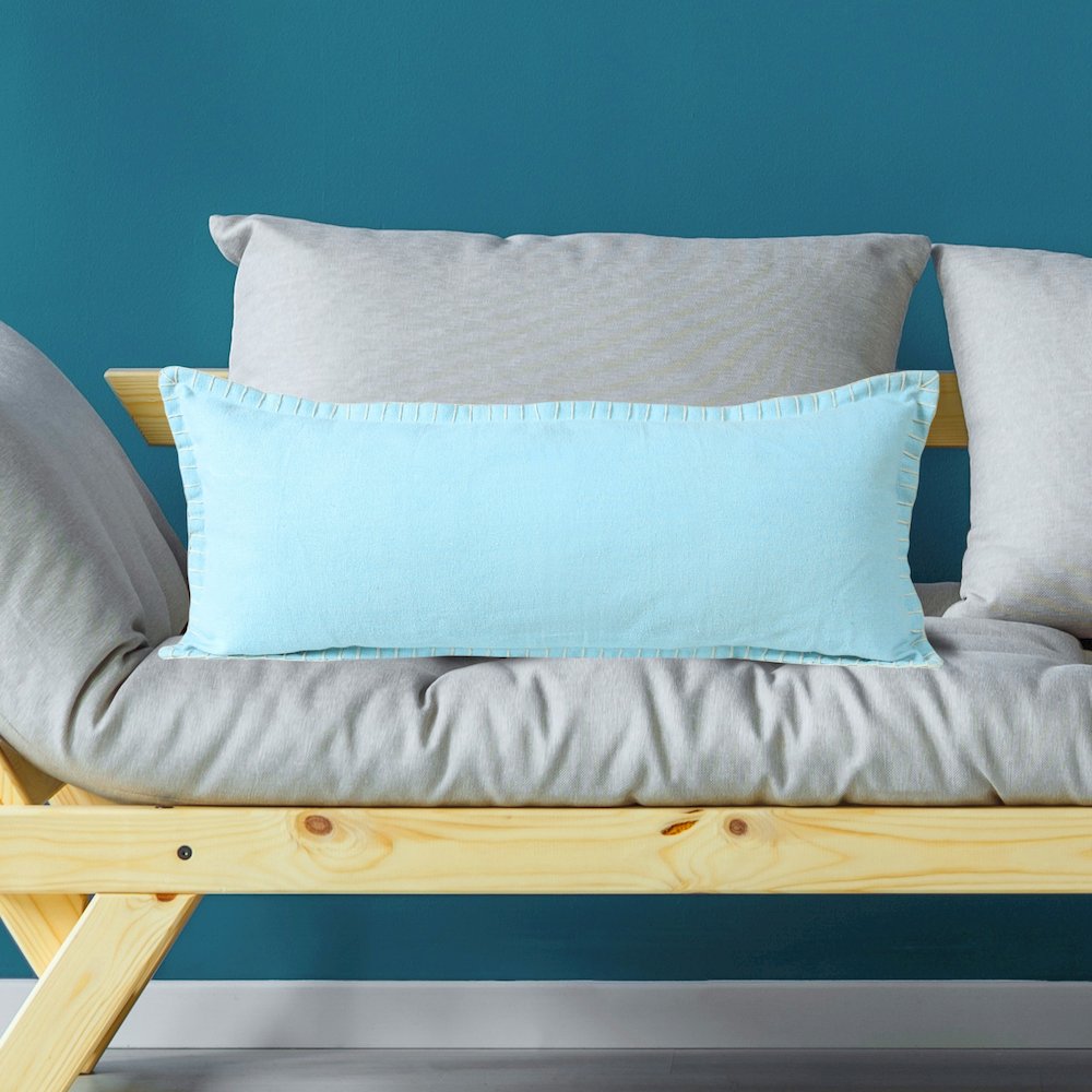 Embroidered Edge Bordered Solid Lumbar Throw Pillow