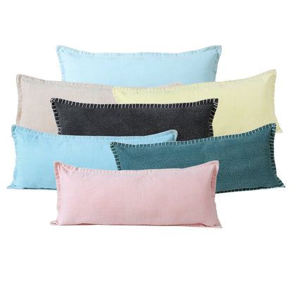 Embroidered Edge Bordered Solid Lumbar Throw Pillow