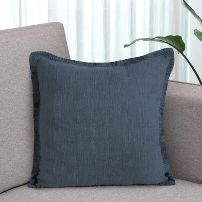 Unique Neutral Solid Cotton Throw Pillow with Fringe