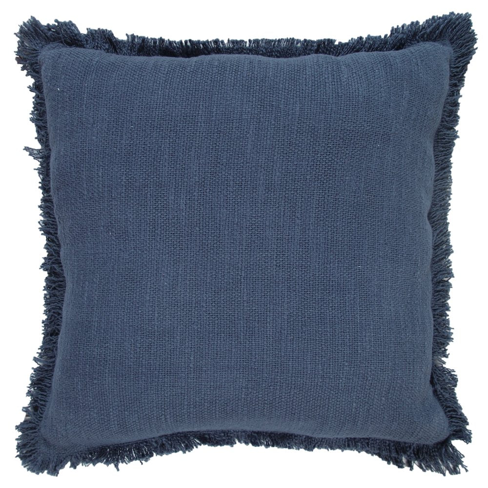 Unique Neutral Solid Cotton Throw Pillow with Fringe