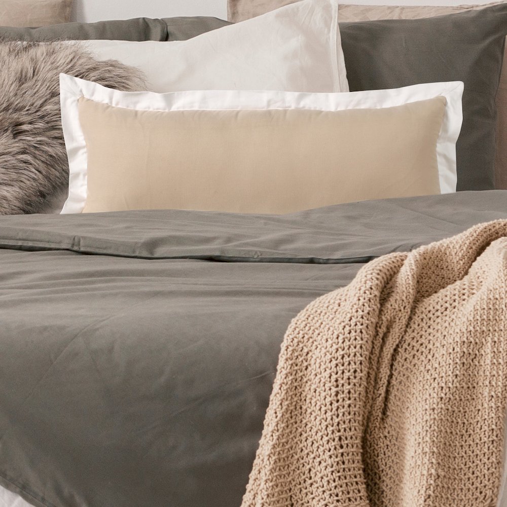 Ox Bay Hand-Woven Tan/White Bordered All-Natural Cotton Pillow Cover