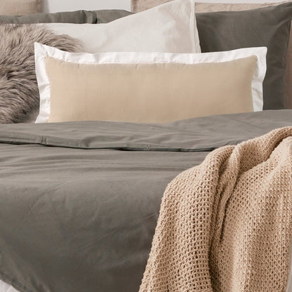 Ox Bay Hand-Woven Tan/White Bordered All-Natural Cotton Pillow Cover