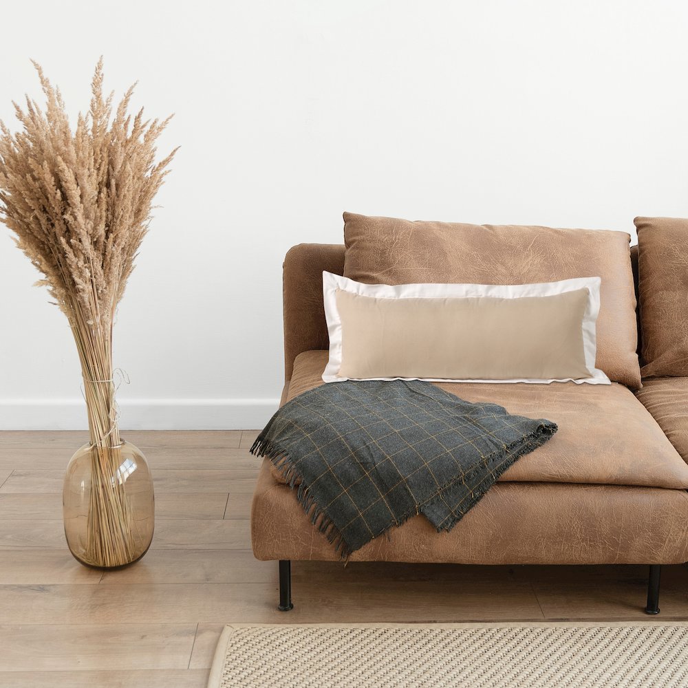 Ox Bay Hand-Woven Tan/White Bordered All-Natural Cotton Pillow Cover