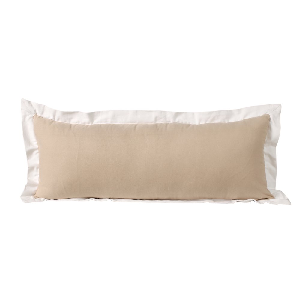 Ox Bay Hand-Woven Tan/White Bordered All-Natural Cotton Pillow Cover