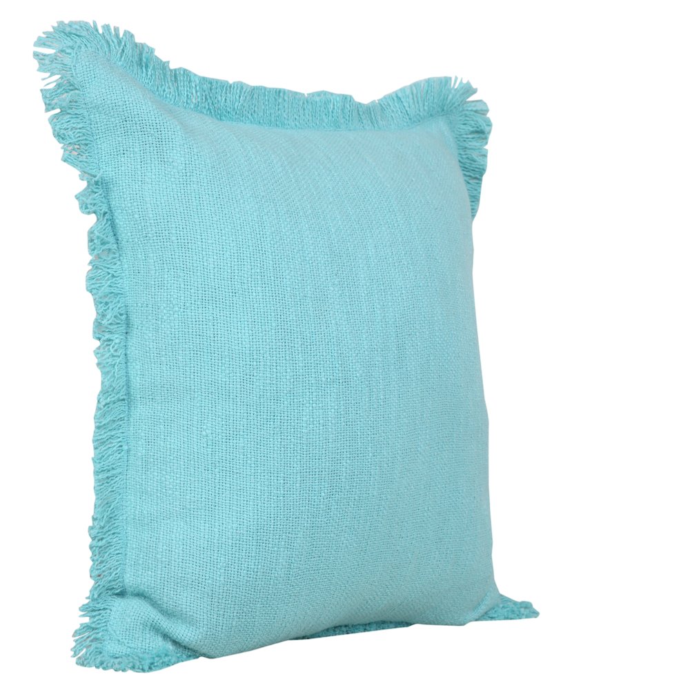 Unique Neutral Solid Cotton Throw Pillow with Fringe