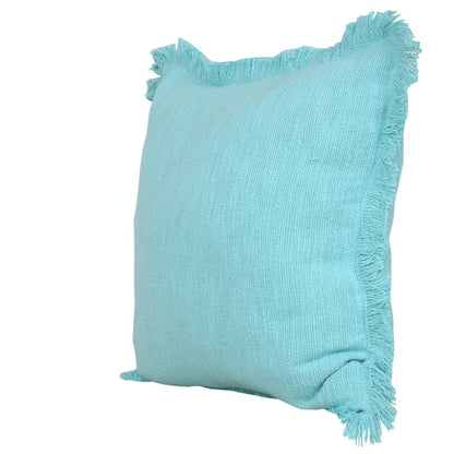Unique Neutral Solid Cotton Throw Pillow with Fringe