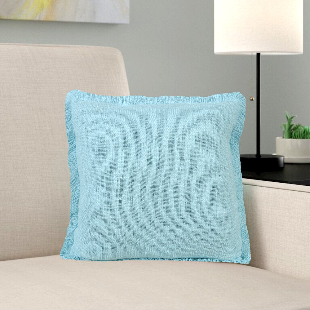 Unique Neutral Solid Cotton Throw Pillow with Fringe