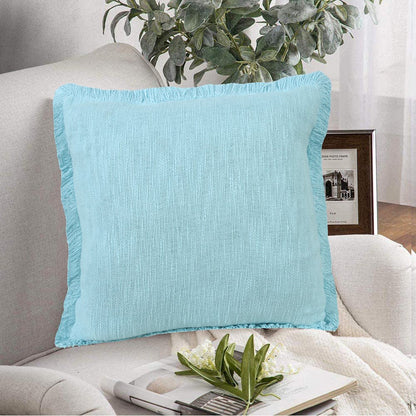 Unique Neutral Solid Cotton Throw Pillow with Fringe