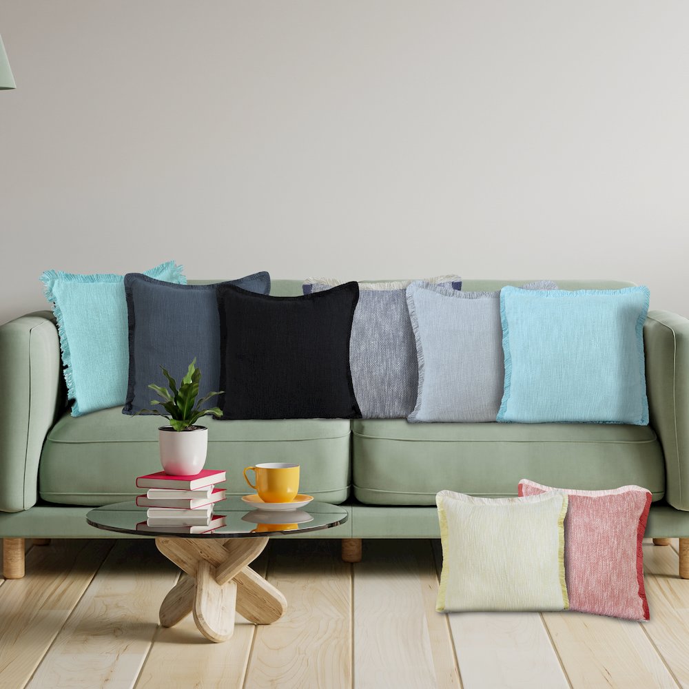 Unique Neutral Solid Cotton Throw Pillow with Fringe