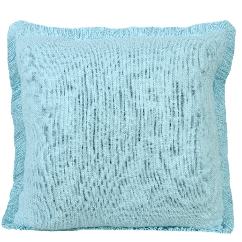 Unique Neutral Solid Cotton Throw Pillow with Fringe
