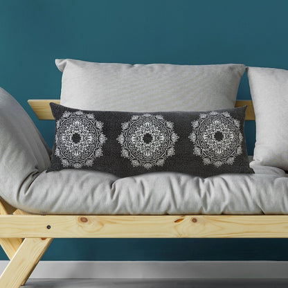 Mandala Cotton Poly Filled Pillow in Black/White, 14" x 36"