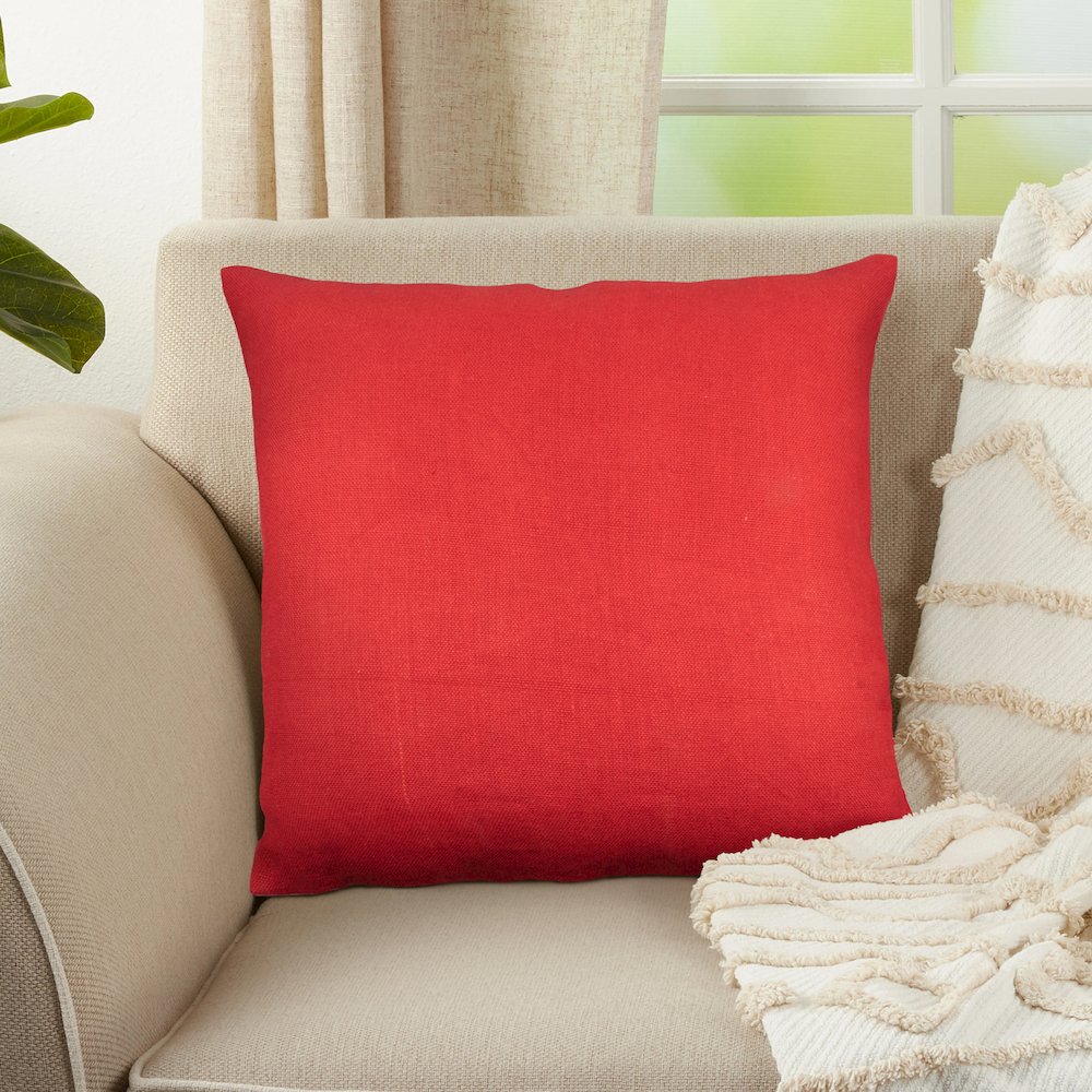 Estate Linen Poly Filled Pillow in Red, 20" x 20"