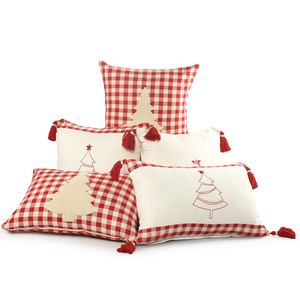 Merry Cotton Poly Filled Pillow in White/Red, 16" x 24"