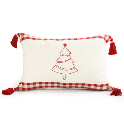 Merry Cotton Poly Filled Pillow in White/Red, 16" x 24"
