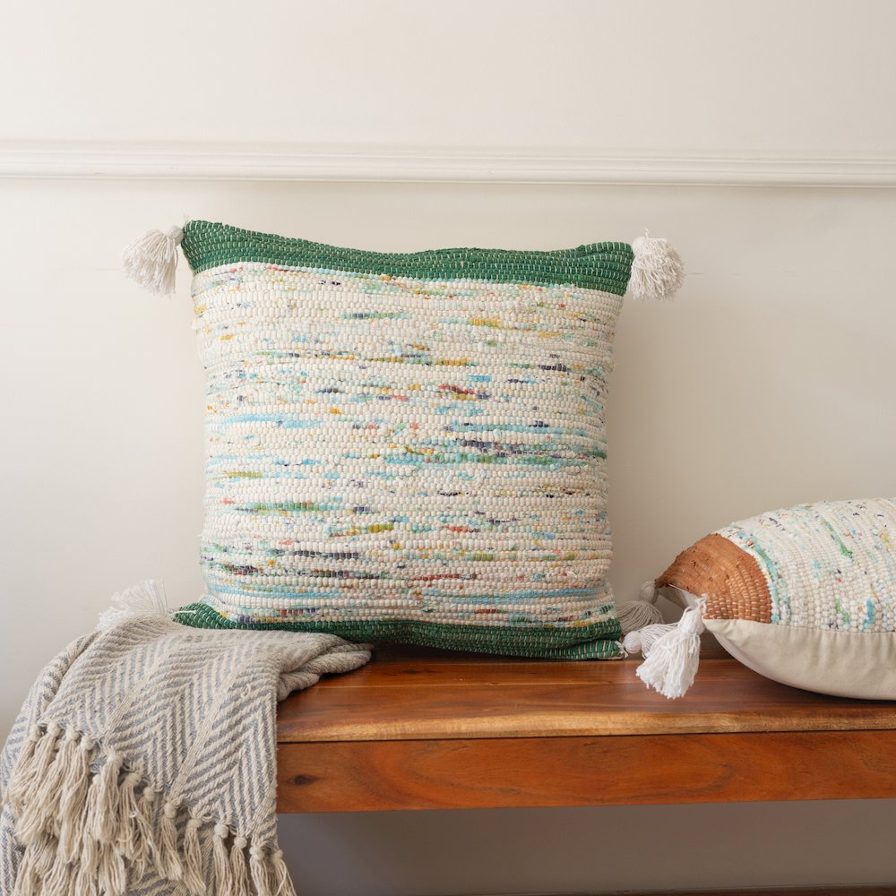 Revive Cotton Poly Filled Pillow in Green/Multicolored, 20" x 20"