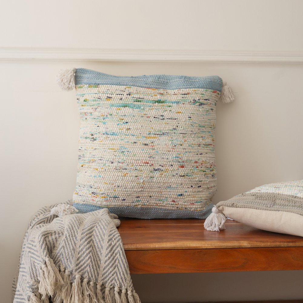 Revive Cotton Poly Filled Pillow in Blue/Multicolored, 20" x 20"