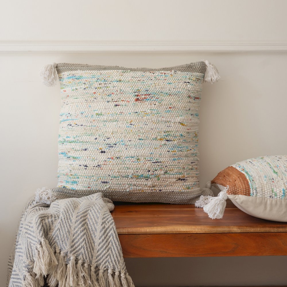Revive Cotton Poly Filled Pillow in Gray/Multicolored, 20" x 20"