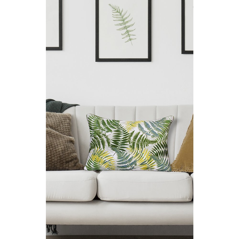 Fern Performance Poly Filled Pillow in Green/Yellow, 14" x 20"
