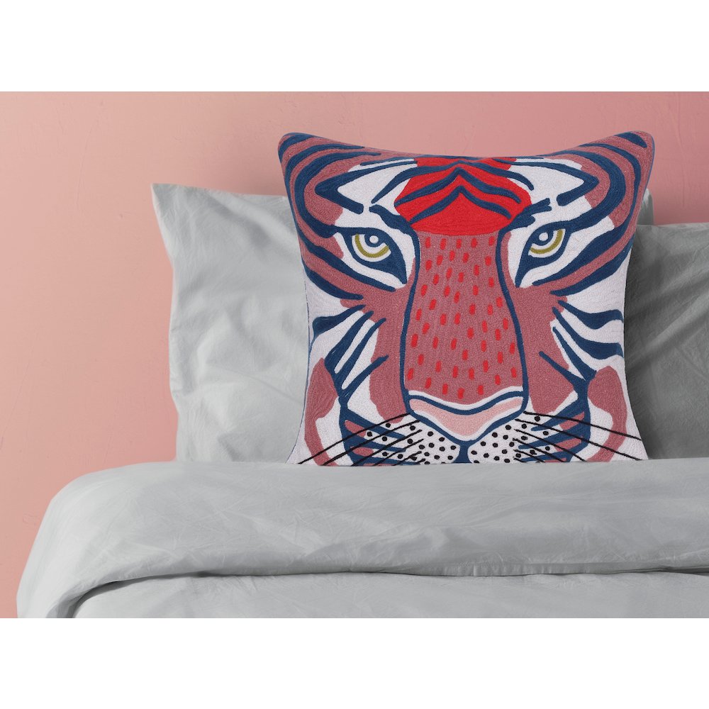 Gaia Cotton Poly Filled Pillow in Red/Blue, 20" x 20"