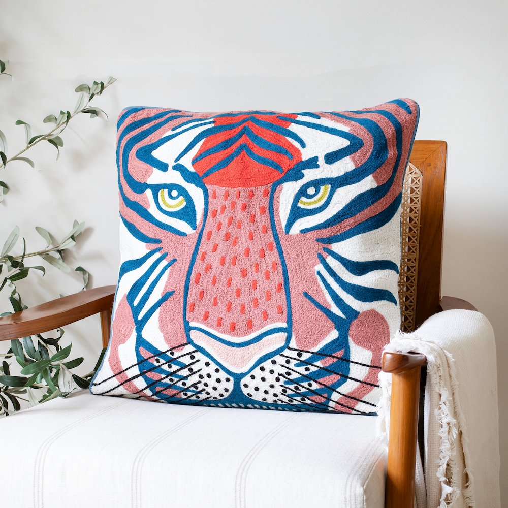 Gaia Cotton Poly Filled Pillow in Red/Blue, 20" x 20"