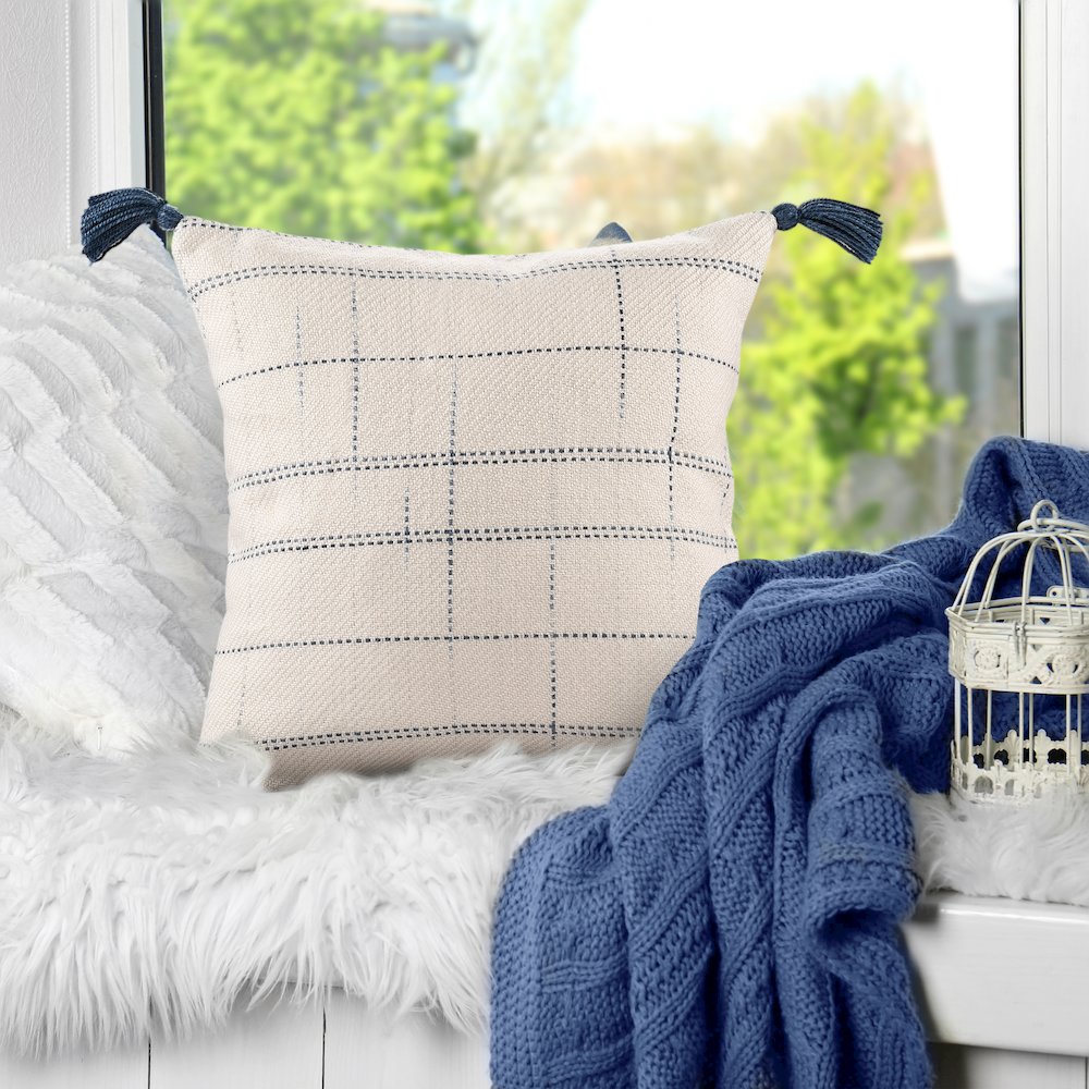 Denver Performance Poly Filled Pillow in Blue/Ivory, 20" x 20"