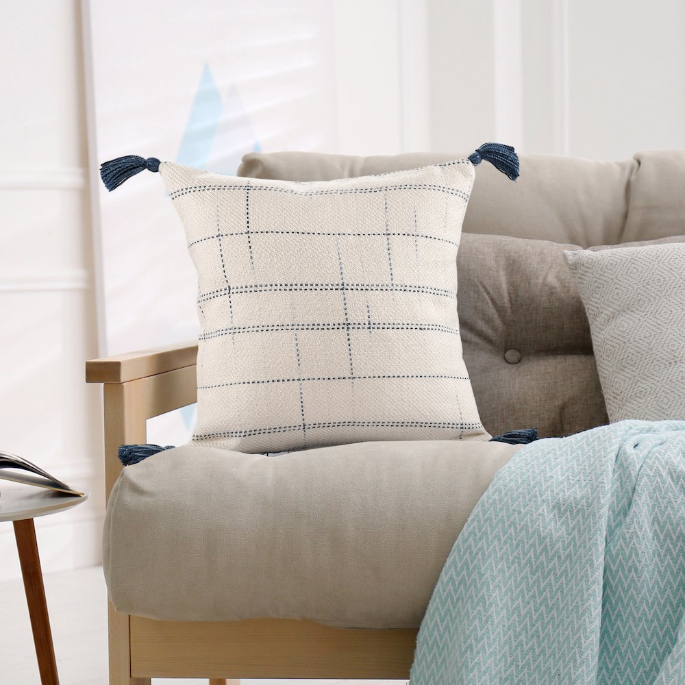 Denver Performance Poly Filled Pillow in Blue/Ivory, 20" x 20"