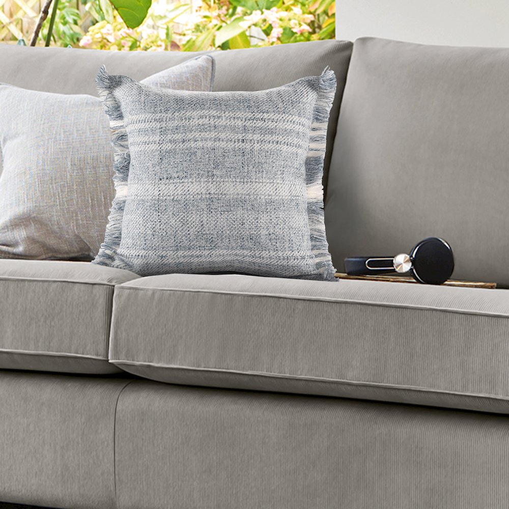 Denver Performance Poly Filled Pillow in Blue/Ivory, 20" x 20"
